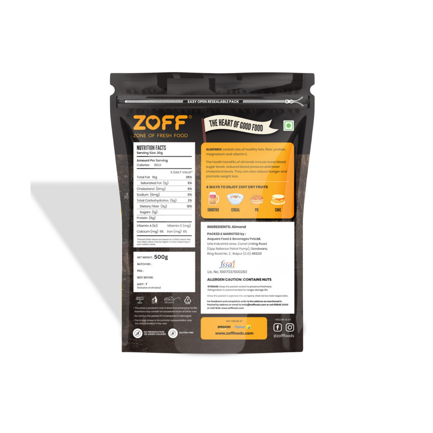 Zoff Almonds 500Gm- Independent