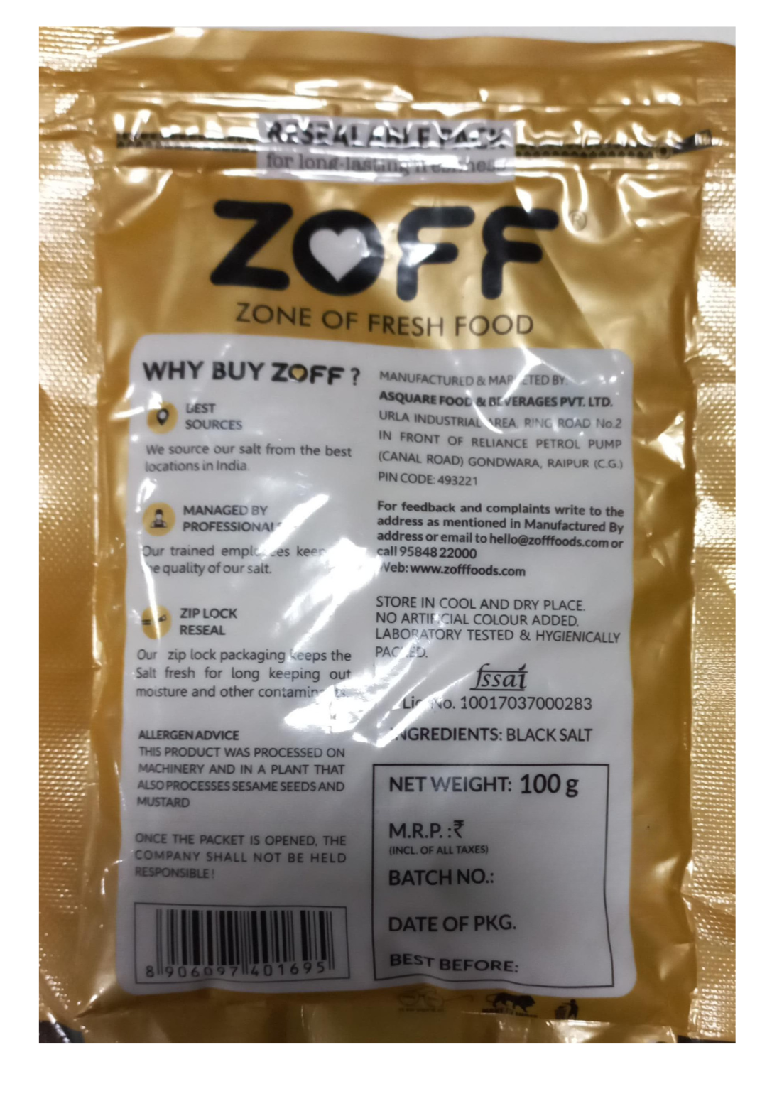 Zoff Black Salt Powder 100Gm